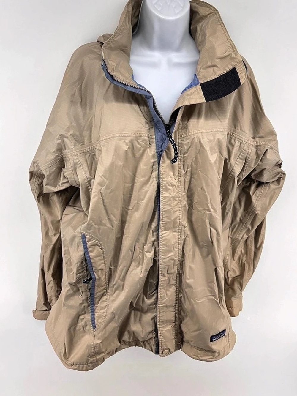 Patagonia Hooded Utility Jacket Beige Blue Size Large